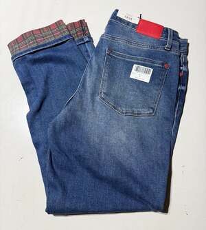 Woman's Judy Blue Plaid Cuffed Mid Rise Boyfriend Jeans Size 13/31 NWT